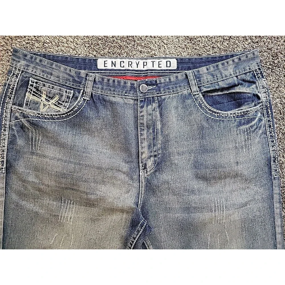 Big Men Jeans Encrypted Supply Company Acid Washed  Size 46x30 Good Condition